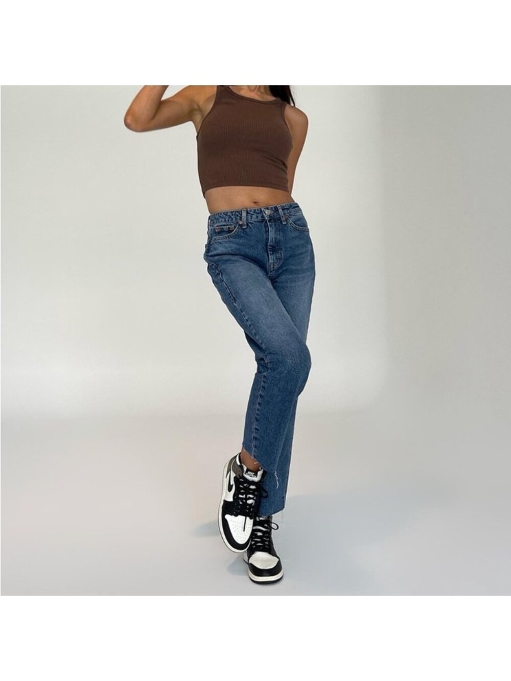 Topshop Editor Straight Leg Rigid Cotton HiRise Jeans Button Fly Cropped size 30